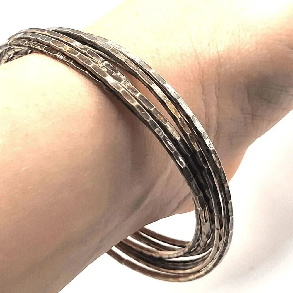 Interlocked Set of 7 Silver Bangle Bracelets 2.6in dia